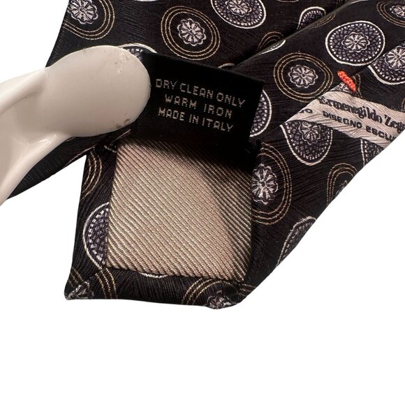 Ermenegildo Zegna Silk Neck Tie Mens Italy Geometric Circular Floral Classic - Picture 6 of 13